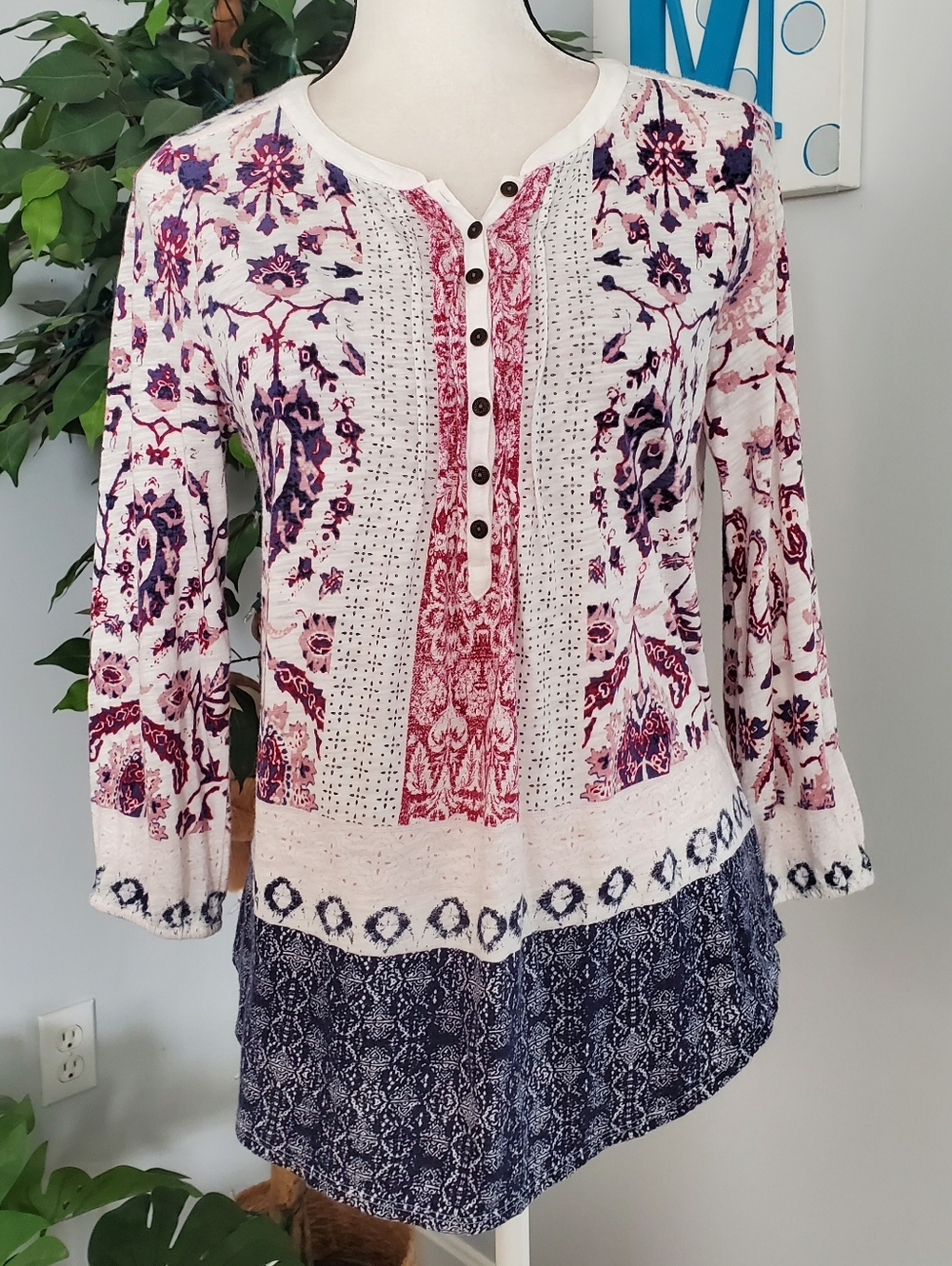 LUCKY BRAND Boho Peasant Top M